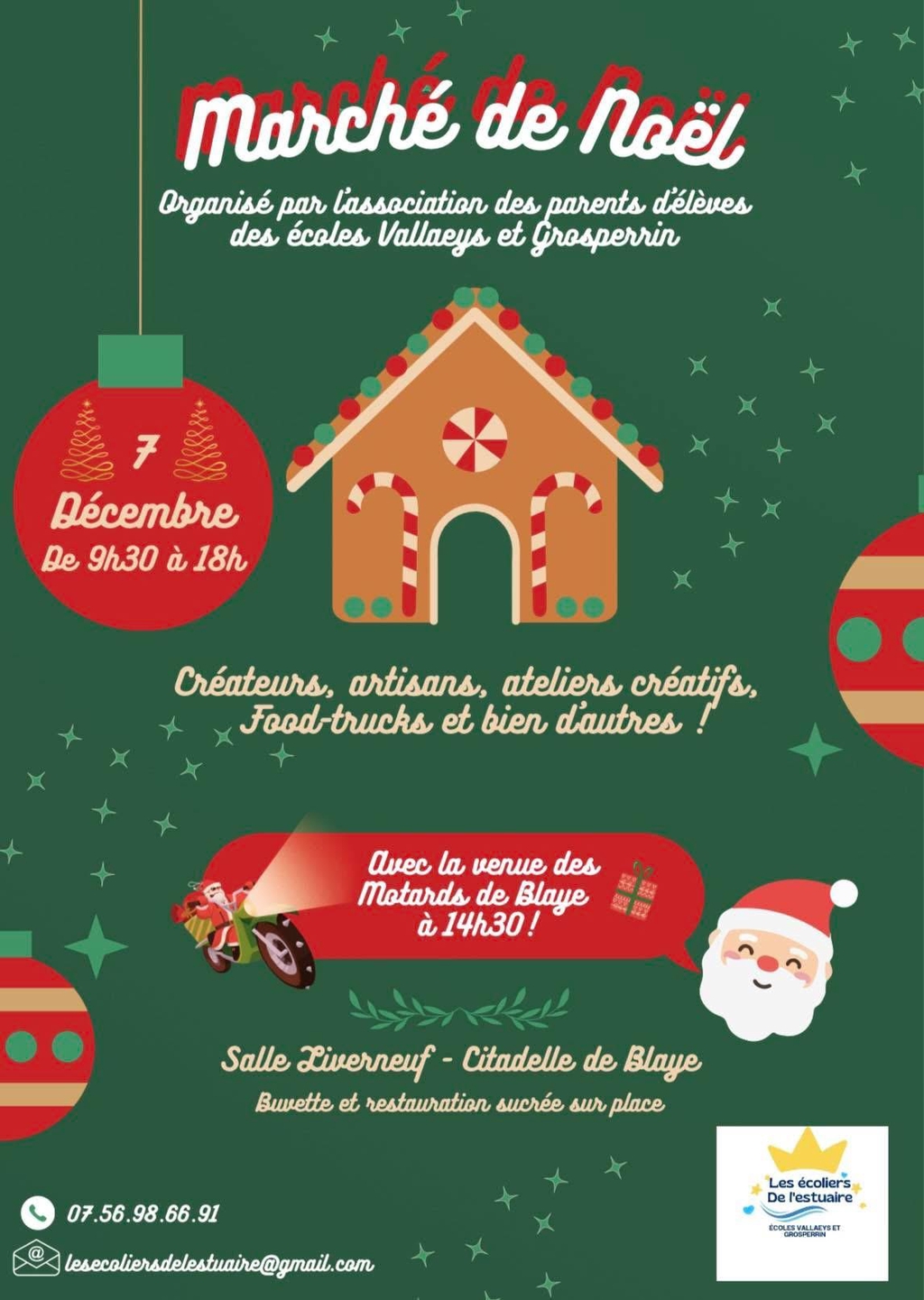 Affiche du marché de noël des écoliers de l'estuaire le dimanche 7 décembre 2025 à Blaye