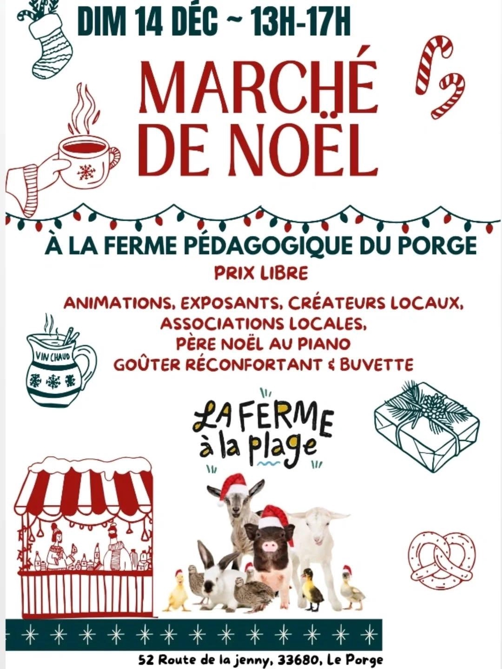 Affiche du marché de noël de la ferme à la plage au Porge le dimanche 14 décembre 2025