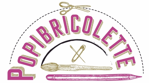 Popibricolette logo. Créations artisanales en tissu, vitrail, céramique, boutons,broderie