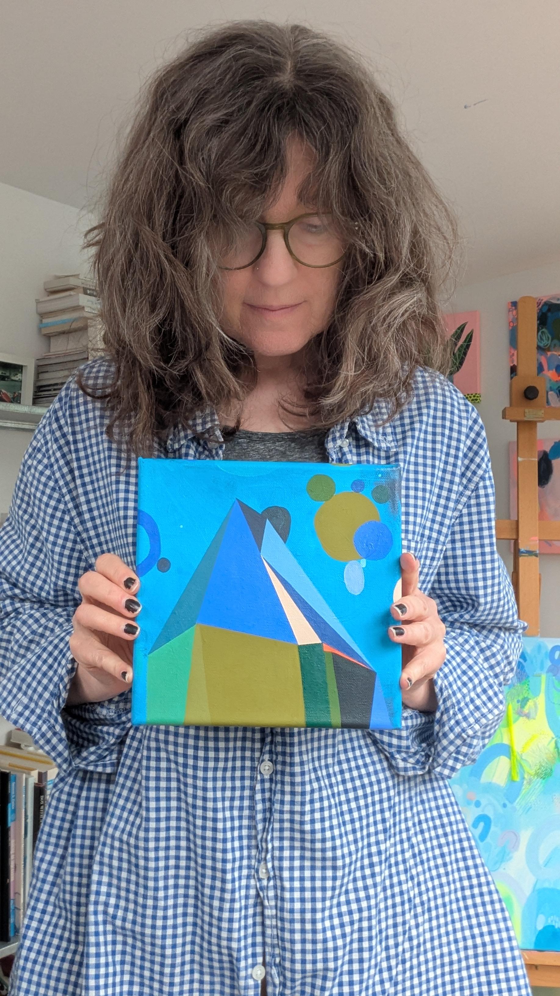 Abstract expressionist artist in her studio