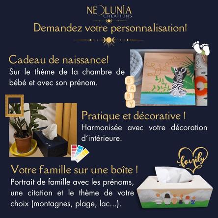 Personnalisation boîte à mouchoirs, boîte de naissance, boîte de rangement...