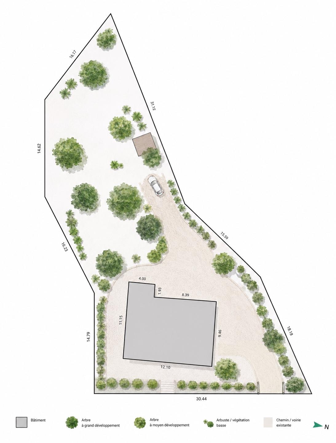 Plan d’une maison et de son terrain pour un diagnostic de dératisation, désinsectisation et inspection des nuisibles en Corse.