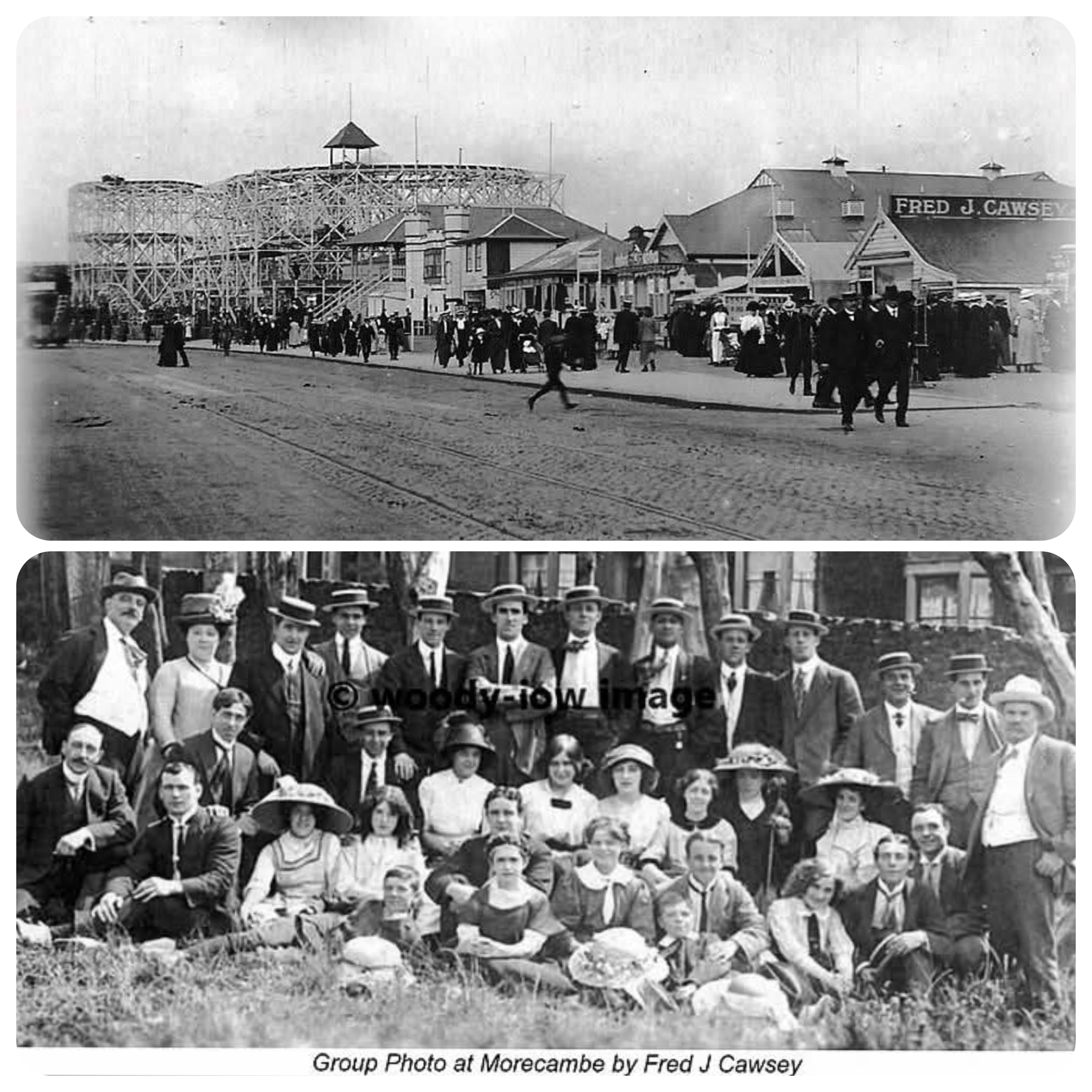 Phot showing the studio of Fred Casey, and a group shot by him.