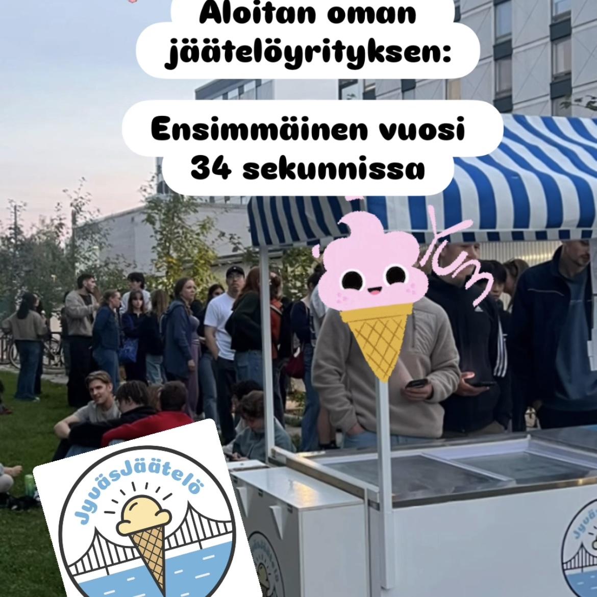 "Aloitan oman jäätelöyrityksen: Ensimmäinen vuosi 34 sekunnissa. Yum. JyväsJäätelö." JyväsJäätelön katsaus 2026. 