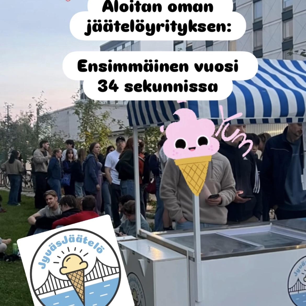 "Aloitan oman jäätelöyrityksen: Ensimmäinen vuosi 34 sekunnissa. Yum. JyväsJäätelö." JyväsJäätelön katsaus 2026. 