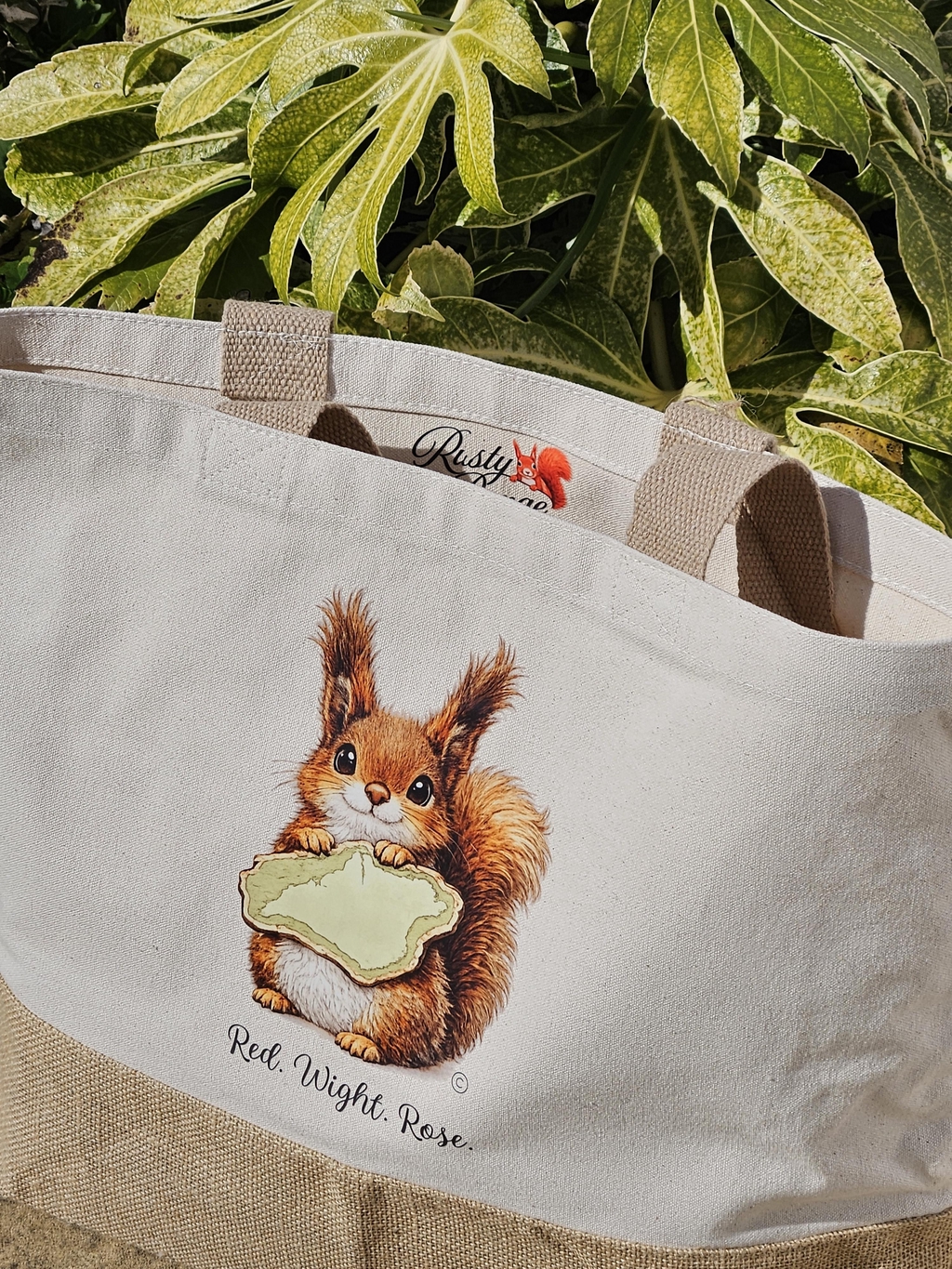 Tote Bags featuring Rose the Red Squirrel from the Isle of Wight.