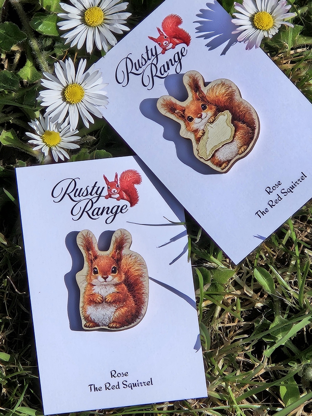 Pin Badges & Keyrings featuring Rose the Red Squirrel from the Isle of Wight