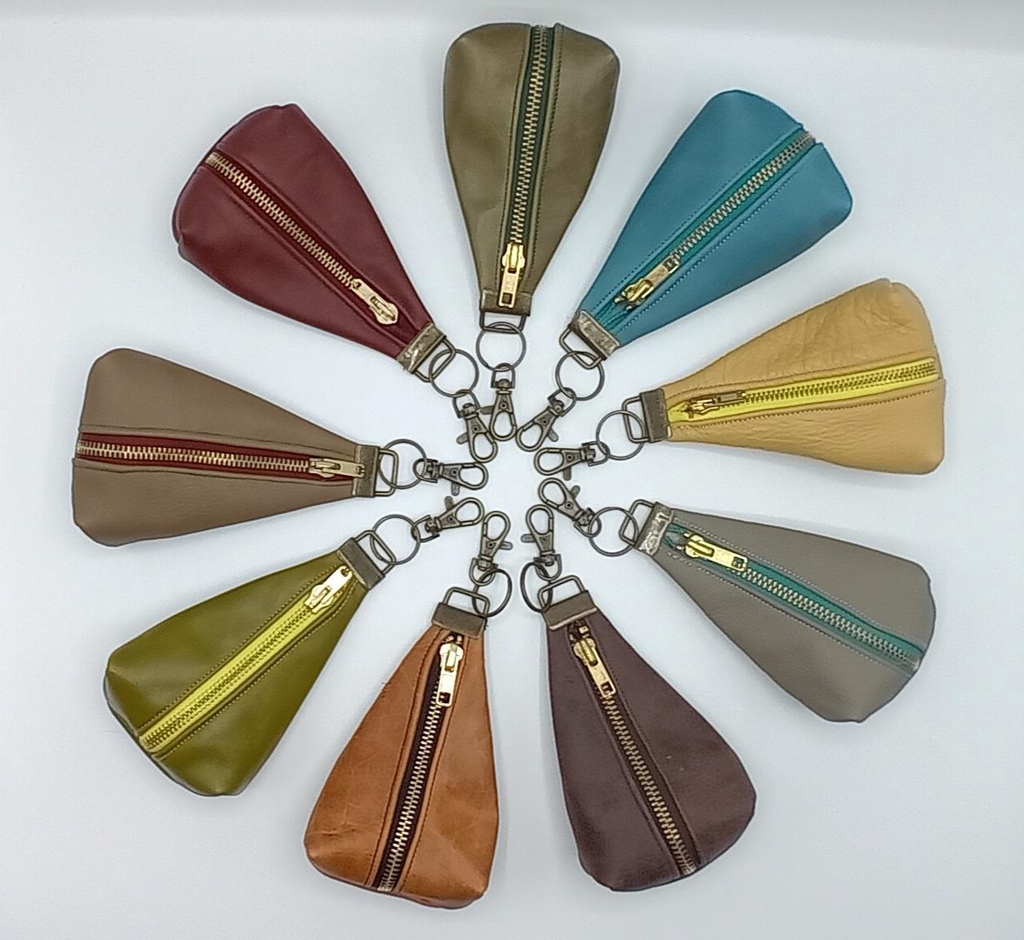 Real leather coin purse key ring pouch
