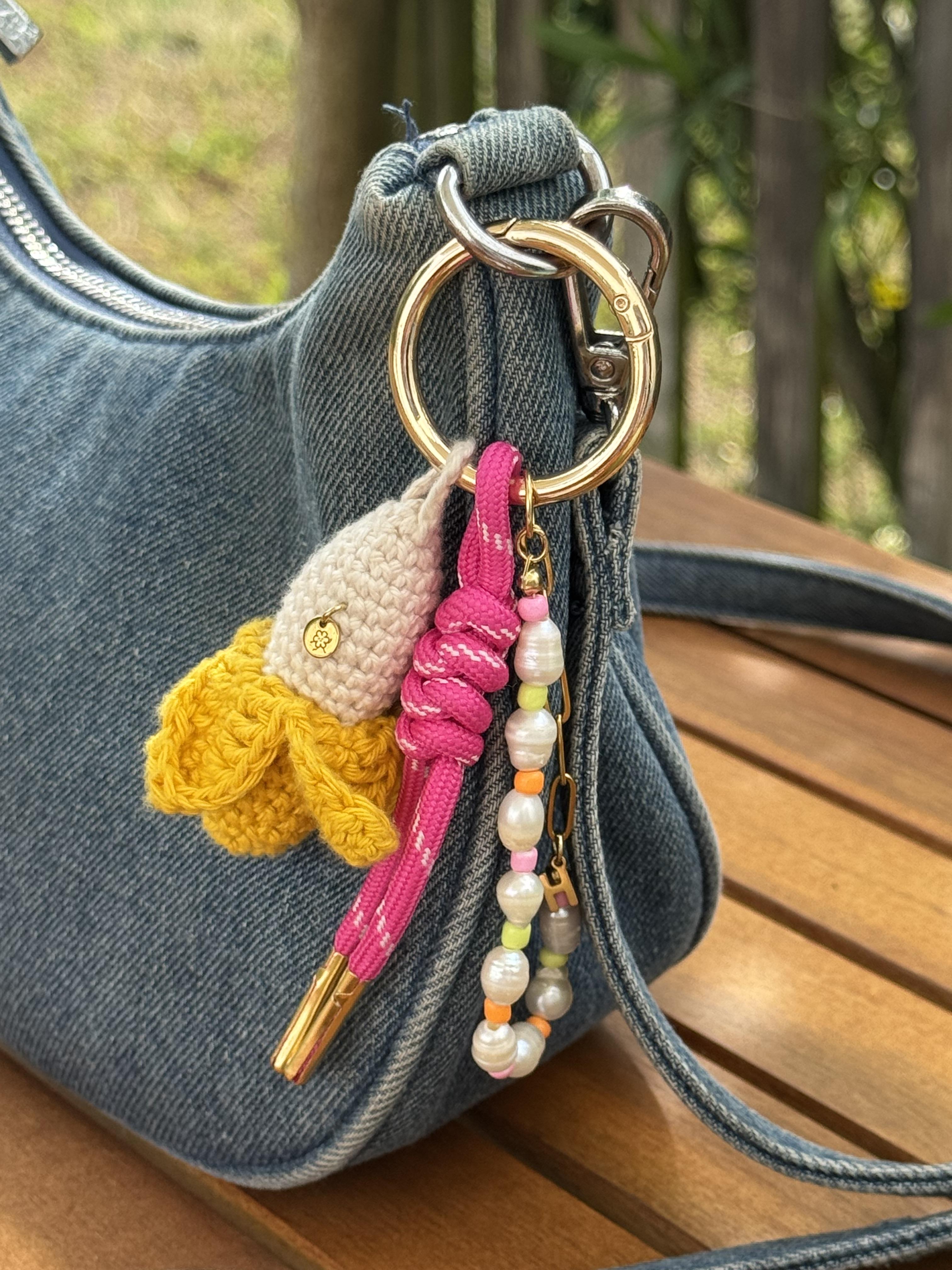 bijoux de sac colorés fruits au crochet banane fraise cerise paracorde colorée perles d'eau douce porte clé
