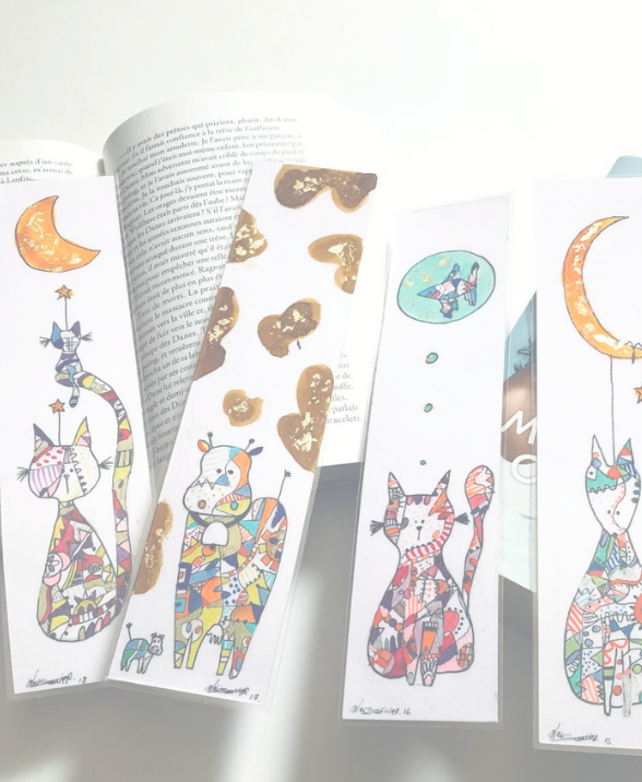 Découvrez les marque-pages fait main. Aquarelle, feutres. Plastifiés. Idée cadeaux