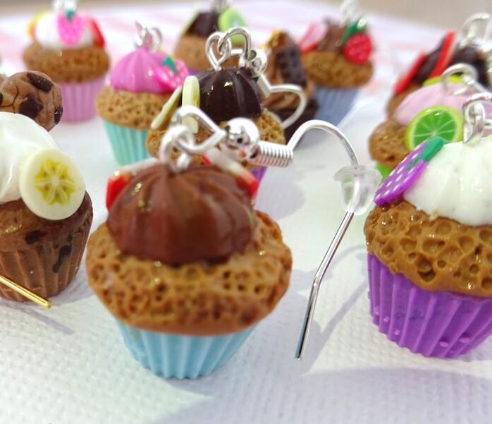 Bijoux , Boucles d'oreilles en pâte polymère - nourriture miniature - croissants, donuts, cupcakes, gaufres, fait main