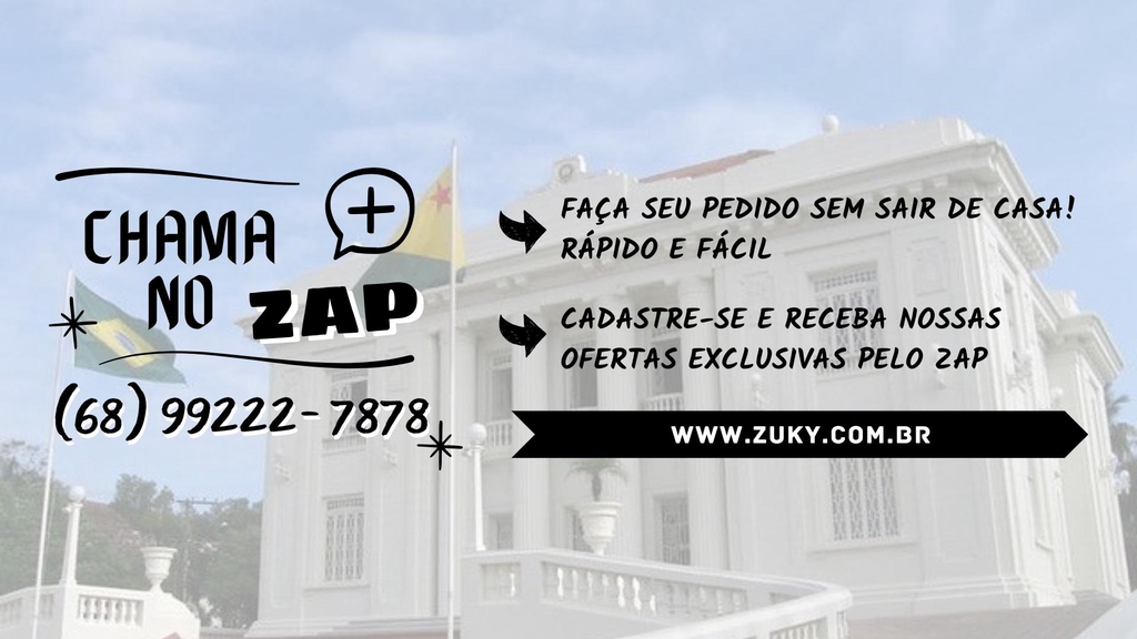 faça seu pedido sem sair de casa! Rápido e fácil
cadastre-se e receba nossas
ofertas exclusivas pelo zap 
(68) 9222-7878 ou www.zuky.com.br
