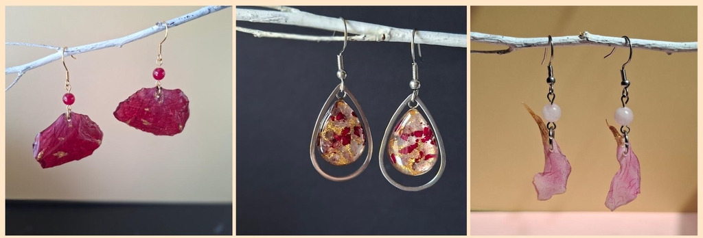Bijoux résine fleurs séchées pierres naturelles
