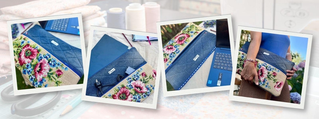Housses d'ordinateur portable uniques, faites main, en jean et canevas anciens upcyclés