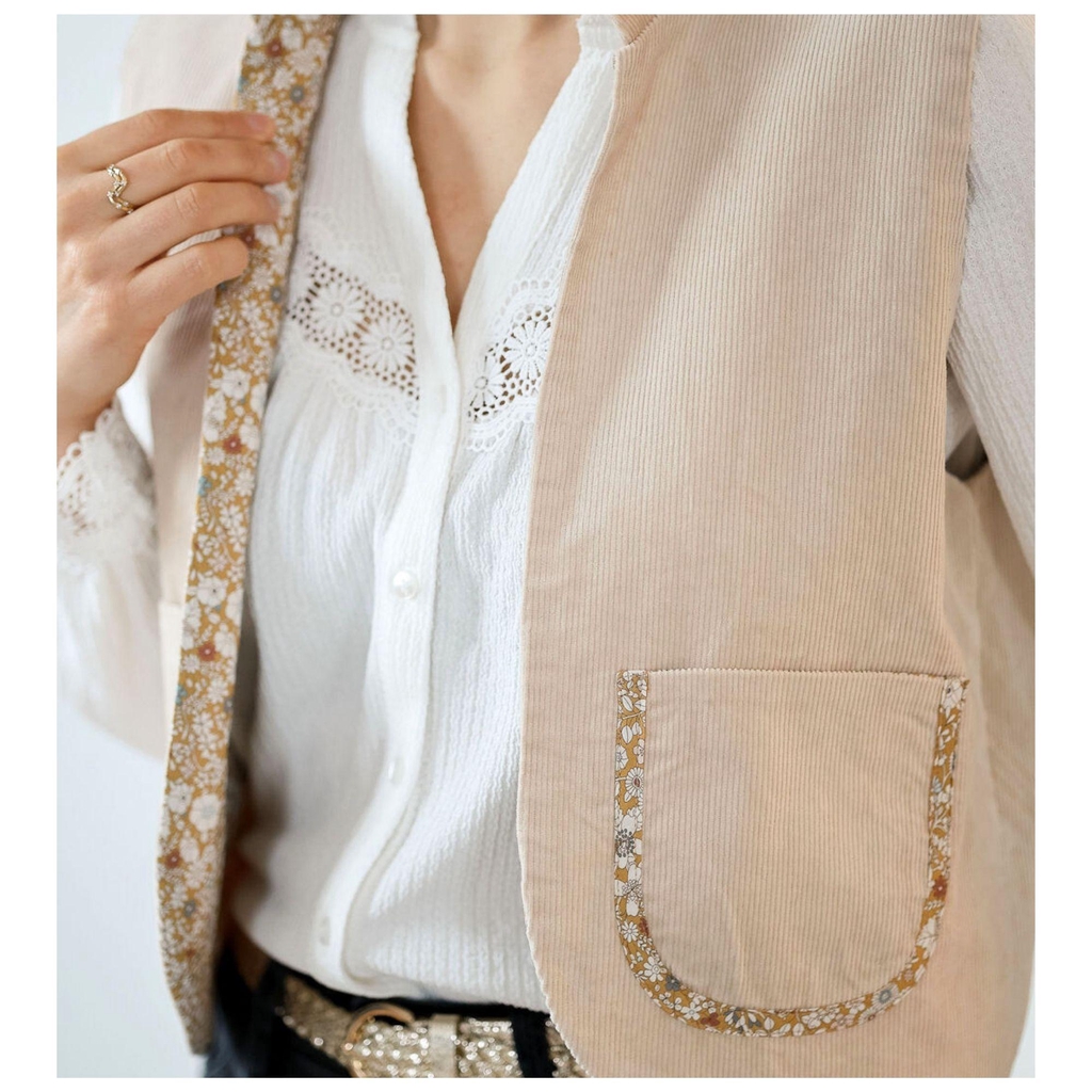 Gilet sans manche réversible pour femme en velours et coton, 100% fait en France 