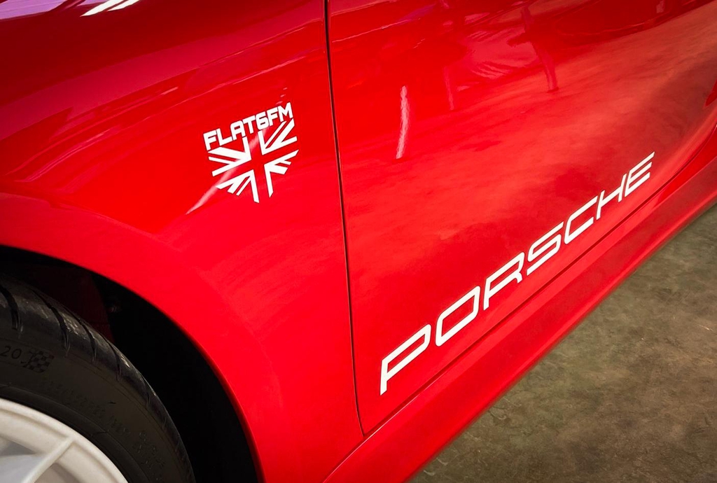 Flat6FM Vinyl Union Jack Sticker and large Porsche vinyl lettering sticker