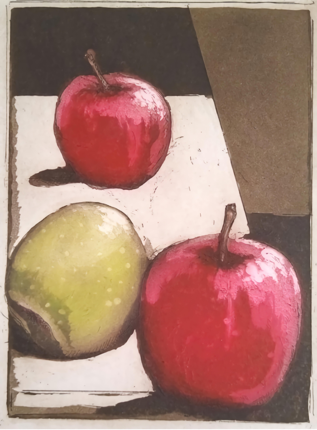 Apples Still Life Etchings. Hand made original fine art prints.