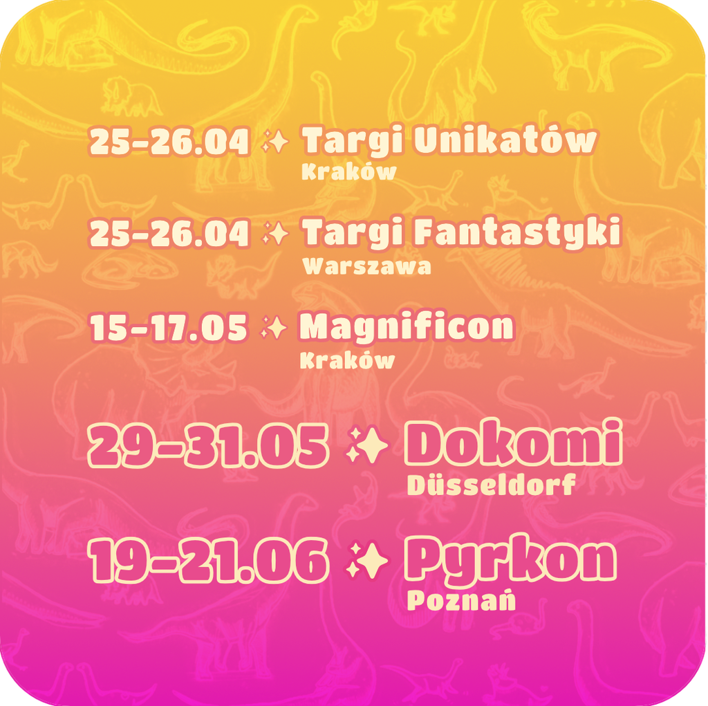 Lista nadchodzących konwentów na których wystawia się tynczak.