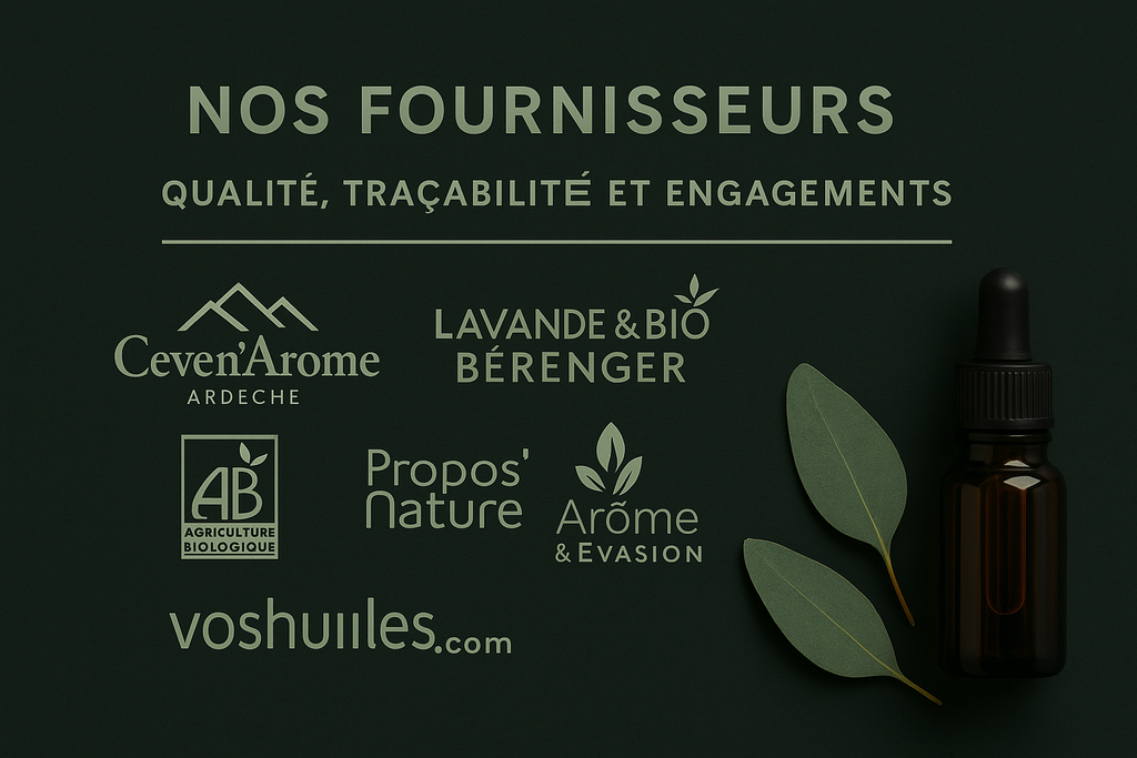 Huiles Essentielles, Hydrolats & Huiles Végétales Bio – Boutique d’Aromathérapie Naturelle

Découvrez notre sélection de huiles essentielles, hydrolats et huiles végétales 100 % bio, choisie avec soin pour vous offrir des produits naturels, efficaces et respectueux de votre bien-être.
Nous travaillons avec des producteurs français engagés, des distilleries artisanales et des laboratoires rigoureux afin de garantir une qualité irréprochable.

Huiles essentielles – Pures, naturelles, Bio ou conventionnelles de haute qualité

Notre boutique propose une large gamme d’huiles essentielles 100 % pures et naturelles, distillées avec savoir-faire.
Vous trouverez :

✔ des huiles essentielles certifiées BIO, issues de l’agriculture biologique,
✔ des huiles essentielles non bio, mais tout aussi exigeantes en termes de pureté et de traçabilité.

Chaque huile est sélectionnée pour ses propriétés aromatiques, sa chémotypie contrôlée et sa qualité thérapeutique.

👉 Parfaites pour l’aromathérapie, le bien-être, la diffusion, le massage et les préparations naturelles.

Hydrolats Bio – Douceur, efficacité et fraîcheur botanique

Nos hydrolats 100 % bio sont obtenus par distillation douce et proviennent de plantes cultivées avec respect. Leur concentration aromatique élevée garantit une action efficace et naturelle.

Idéals pour :
✔ les soins du visage,
✔ apaiser la peau,
✔ accompagner les émotions,
✔ les soins des enfants et animaux (selon indications),
✔ remplacer l’eau dans vos recettes DIY.

Huiles végétales BIO – 100 % naturelles, nourrissantes & polyvalentes

Nos huiles végétales 100 % bio et naturelles sont extraites par première pression à froid pour préserver tous leurs actifs.
Riches en vitamines, acides gras essentiels et antioxydants, elles sont idéales pour :

✔ hydrater, nourrir et protéger la peau,
✔ renforcer les cheveux,
✔ servir de base pour les synergies et massages,
✔ créer vos soins cosmétiques maison.

Chaque huile végétale est choisie pour sa pureté, son origine contrôlée et sa qualité cosmétique irréprochable.

Votre bien-être naturel, accessible et authentique

Choisir notre boutique, c’est opter pour :

✨ des produits naturels et bio sélectionnés avec exigence,
✨ une traçabilité complète,
✨ des conseils personnalisés,
✨ des huiles essentielles pures, hydrolats bio et huiles végétales premium,
✨ un accompagnement professionnel et bienveillant.

Que vous découvriez l’aromathérapie ou que vous soyez déjà passionnée, vous trouverez ici des produits fiables, efficaces et adaptés à toute la famille.