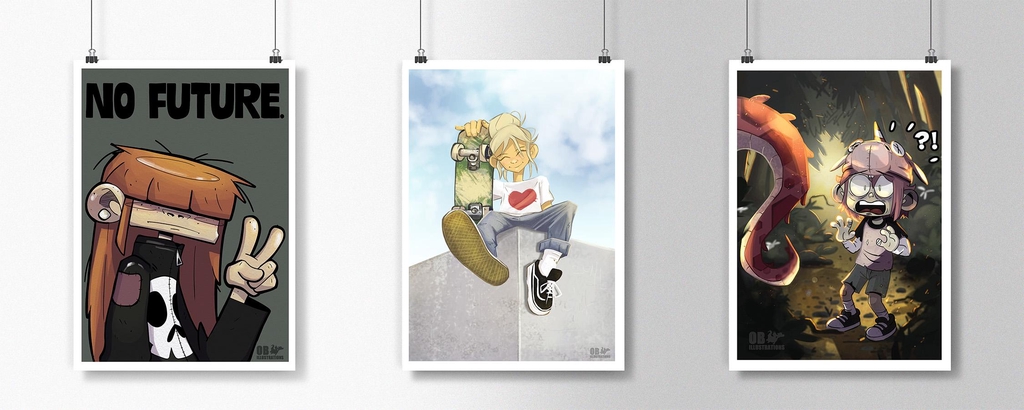 Art brut & sensible, fait main, imprimé localement. Illustrations digitales, peintures traditionnelles, planches de skate upcyclées, marque-pages, stickers...Que vous soyez passionné·e d’illustrations, amateur·rice d’objets originaux ou en quête d’un cadeau artistique et responsable, OB Illustrations a quelque chose à vous offrir.