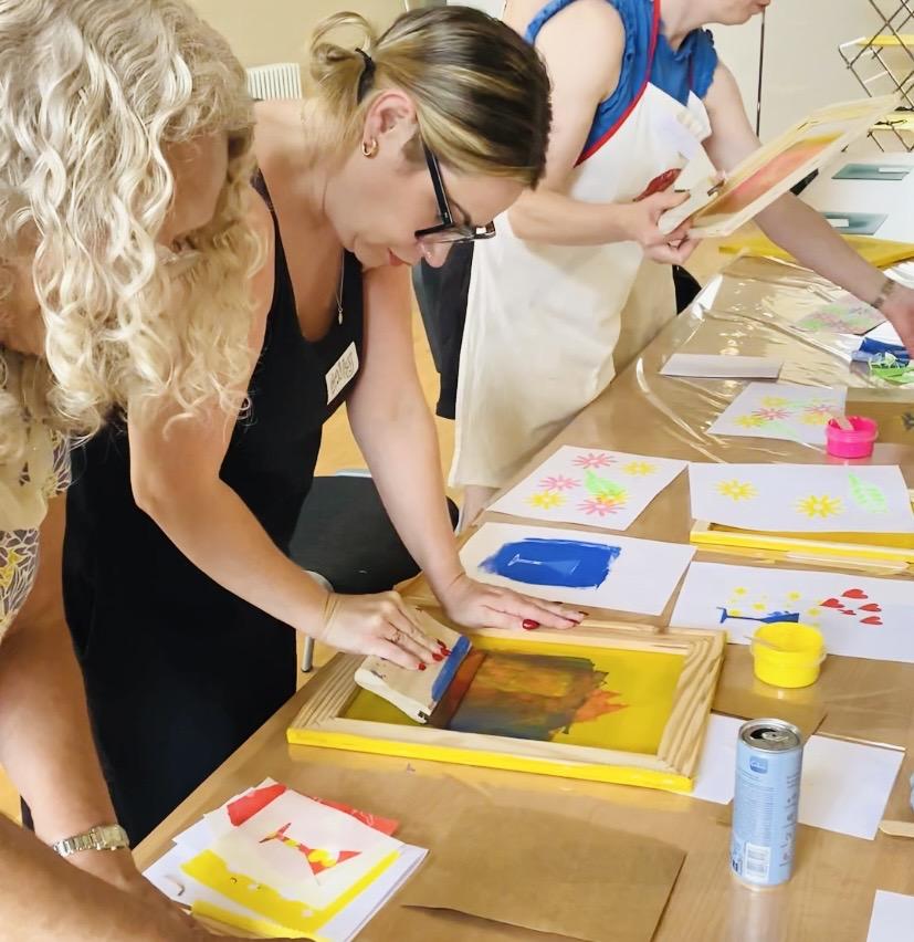 Screenprinting using paper cut-outs workshop at Peterborough Cathedral