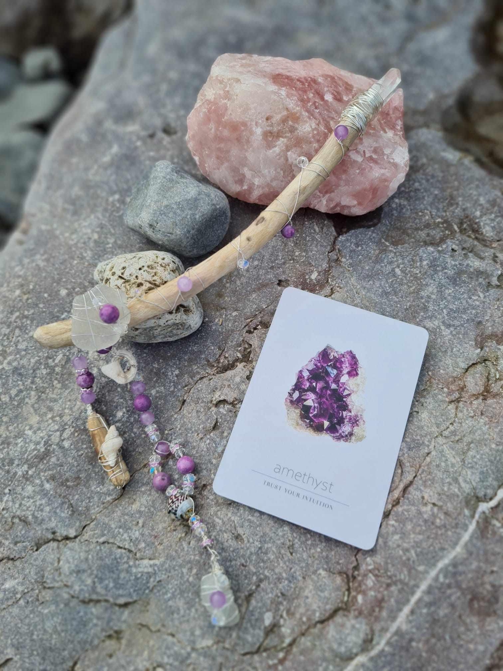 Amethyst lavender jasper seaglass driftwood quartz wand semiprecious 