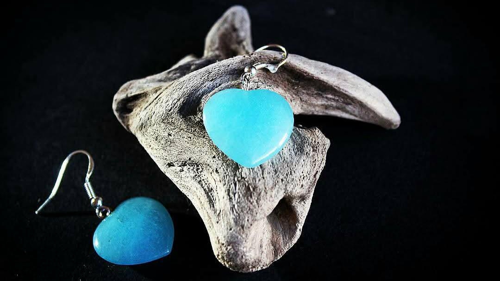Aquamarine heart earrings semiprecious sterling silver hooks