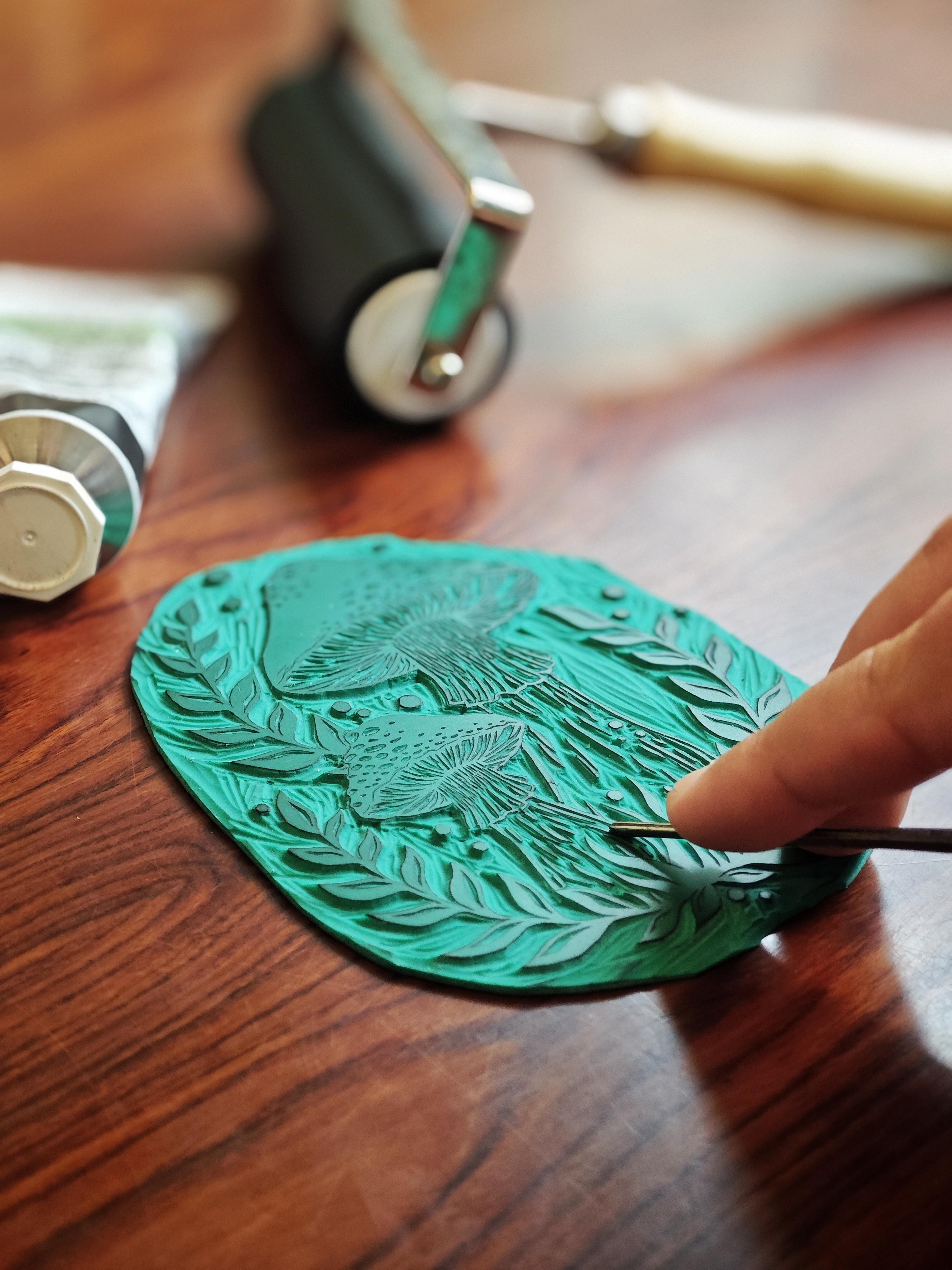 Linogravure linocut champignon mushroom