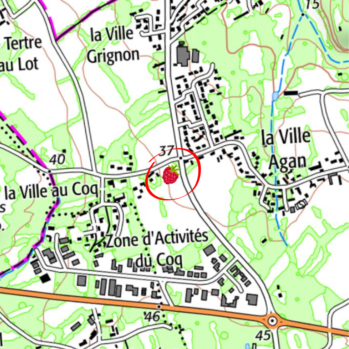 Carte de St-Lunaire avec l'emplacement du stand de vente "Les Délices d'Alice", rond point de la Rabine.