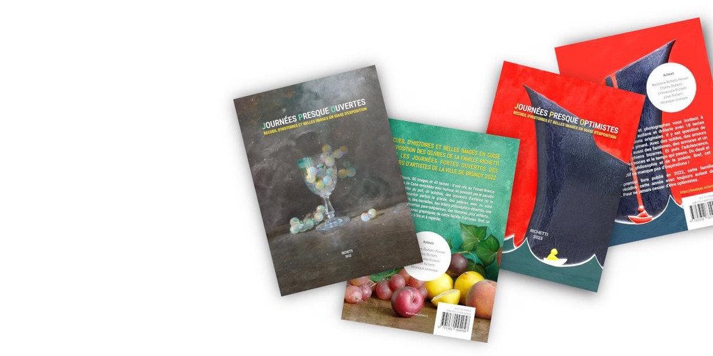 Des livres recueils d’histoires et belles images, en guise d’exposition des œuvres de la famille Richetti pour les journées portes ouvertes des ateliers d’artistes 2022 et 2023 et un dictionnaire alternatif en 2025