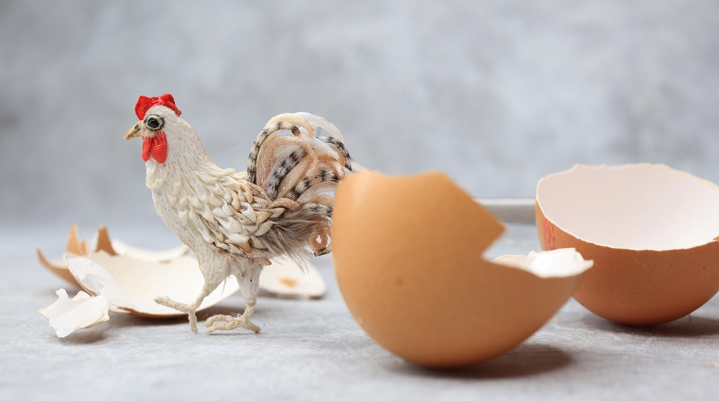 Hand embroidered miniature rooster brooch