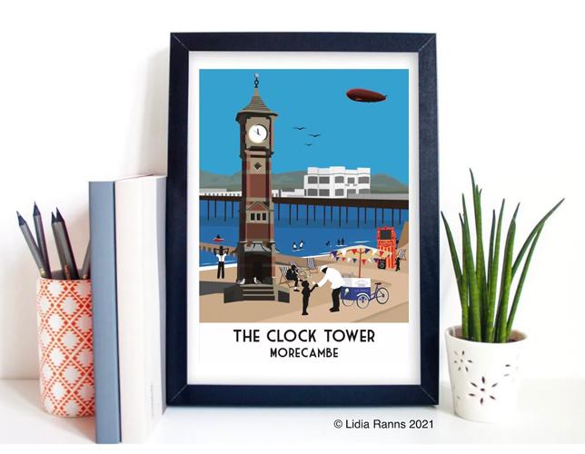 News letter sign up form with image of limited edition print of the clock tower morecambe by Lidia Ranns. Sign up for more Lancashire landmarks and origial art