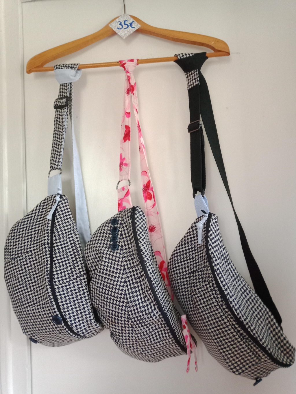 Veste de costume pied-de-poule, fabriqué en France, recyclé en sacs bananes 