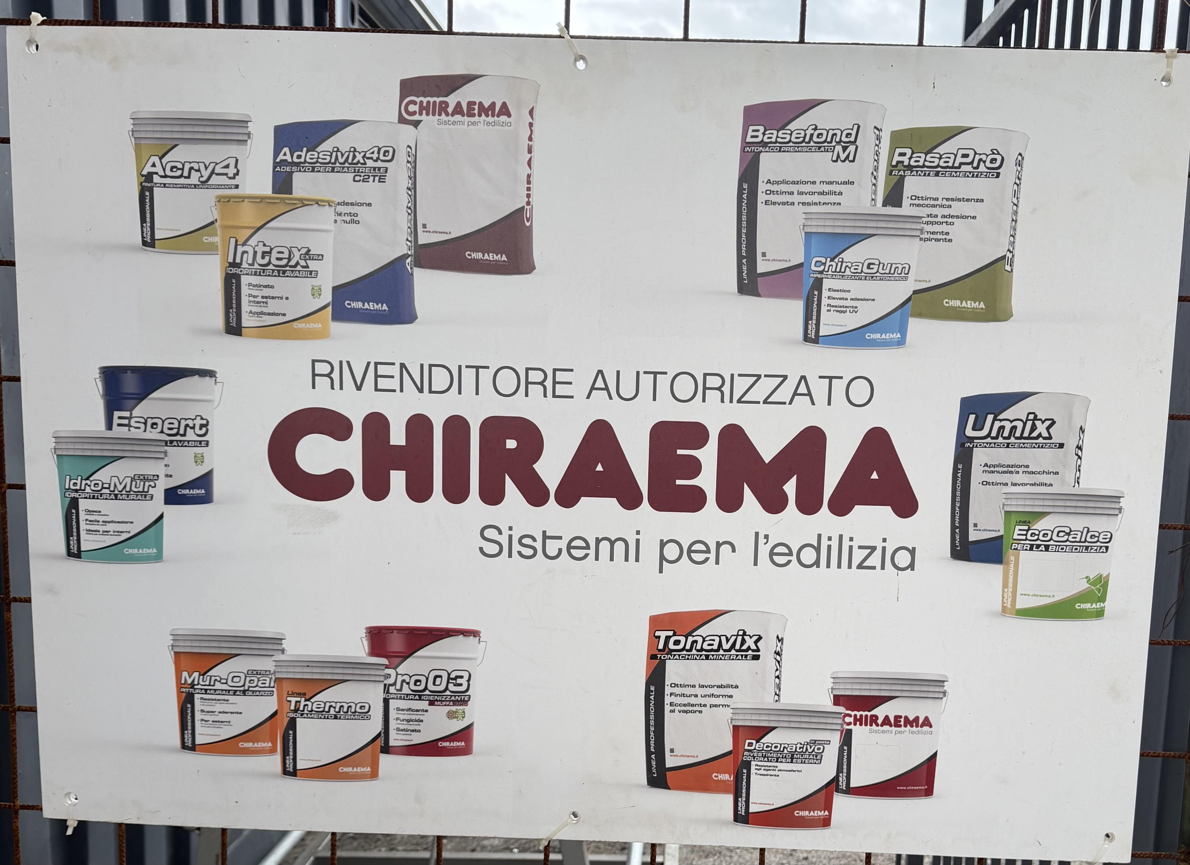 Il nostro sponsor principale della nostra rivendita è Chiraema,un nome che fa da garanzia su ogni tipologia di polveri,finiture,coloriture,resine etc etc