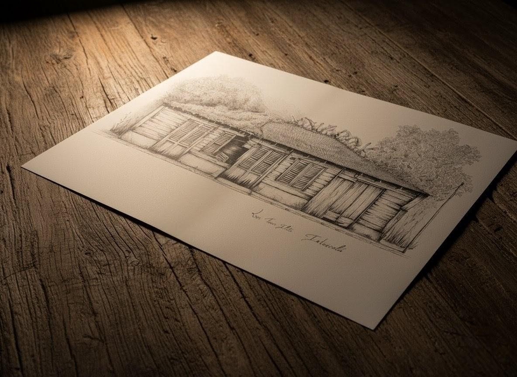 Dessins originaux de cases créoles de Martinique réalisé à l'encre et la mine graphite ou autres techniques 