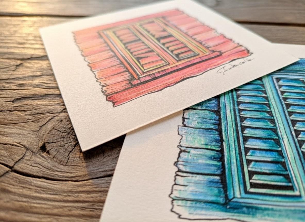 Dessins originaux de cases créoles de Martinique réalisés par Intercalée 