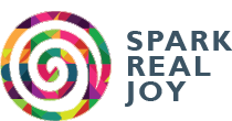 Spark Real Joy logo, a colourful circular spiral in the shape of quilling paper art.