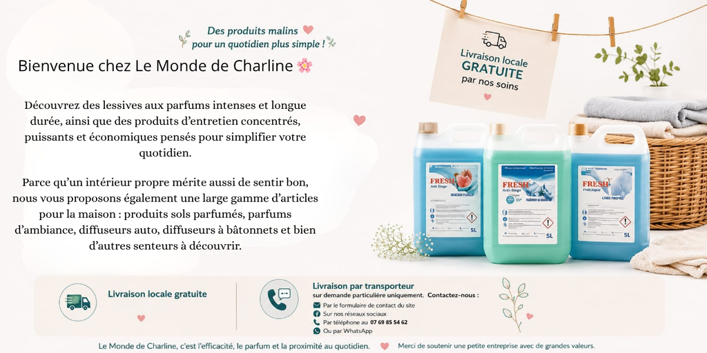 Lessives et produits d'entretien FRESH en bidons 5L - Le Monde de Charline, livraison locale gratuite