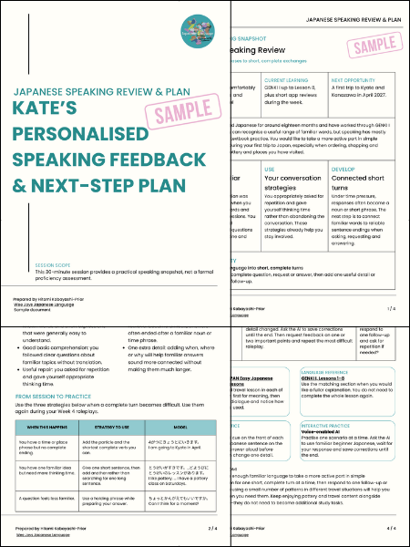Materials for a Japanese speaking review session online.