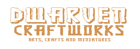 Dwarven Craftworks text logo with short slogen under the name.