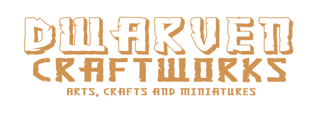 Dwarven Craftworks text logo with short slogen under the name.