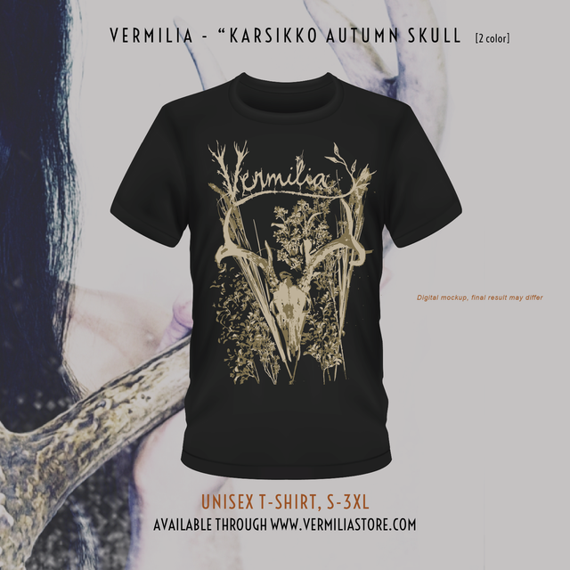 Vermilia is a finnish pagan metal artist. This is Karsikko Autumn Skull t-shirt