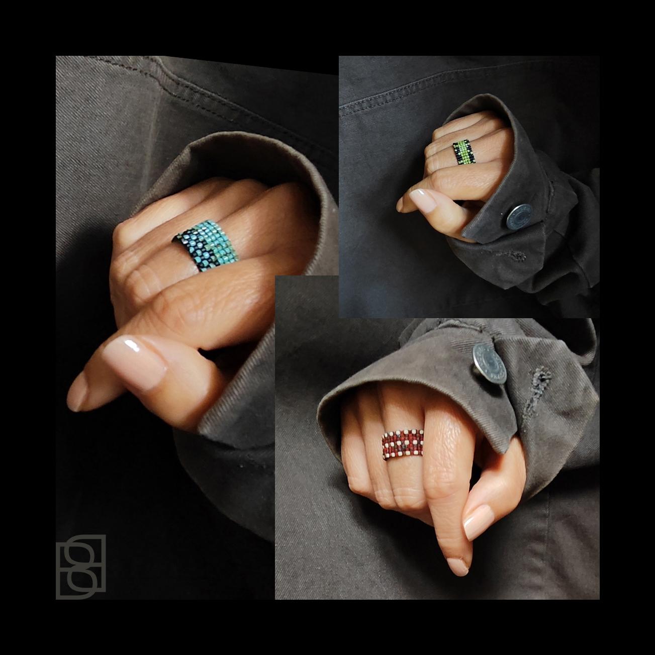 The Picasso Collection features handmade beaded rings with organic textures, earthy tones, and distinctive artistic character. Rich colours, playful patterns, and subtle stone like surfaces create unique, expressive pieces for everyday wear.