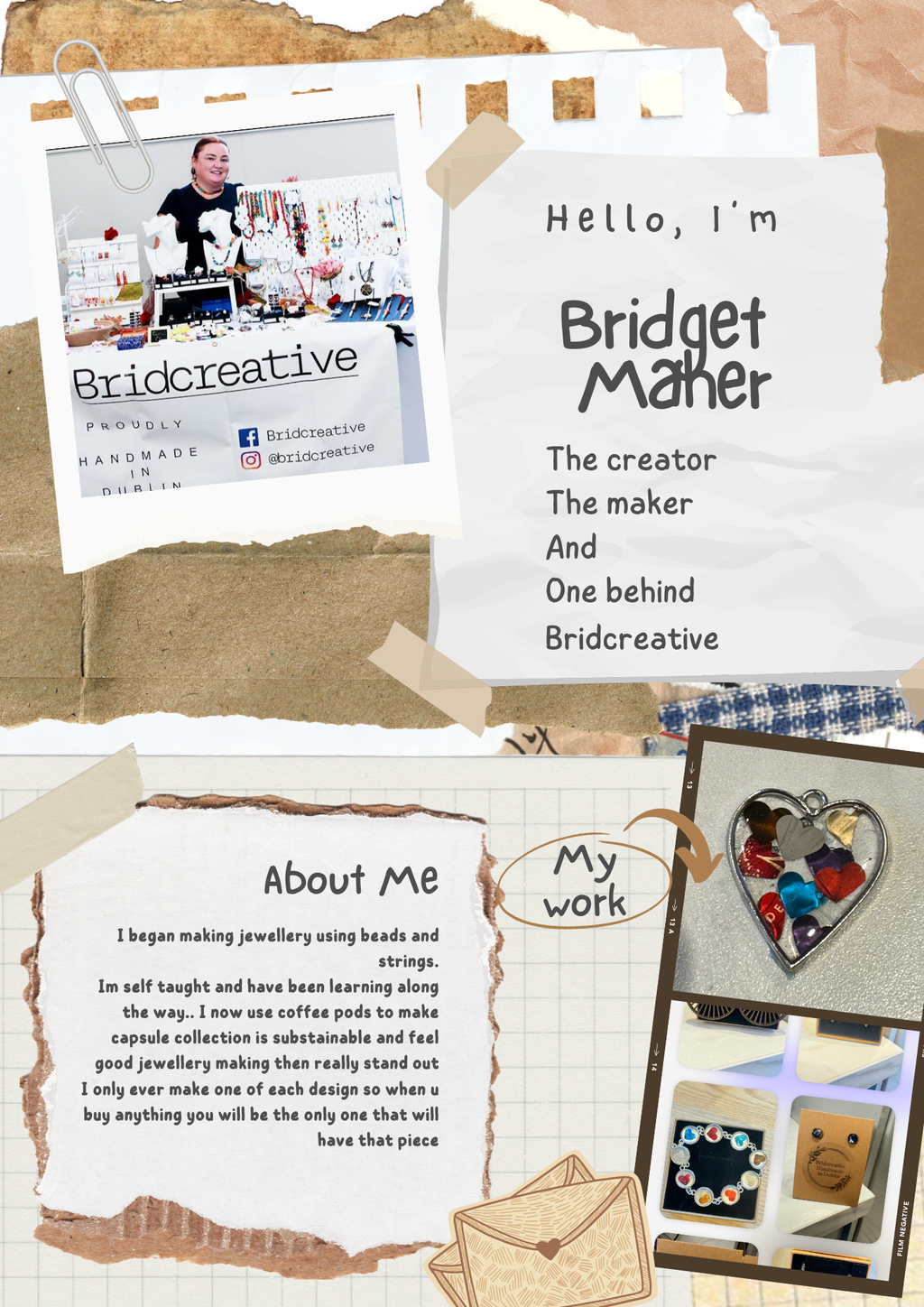 Hiya everyone i am Brid I made one of kind pieces i am self taught i love idea the the person buying my stuff is the only one in the world with it 
I make rings Necklace bracelets an earrings I even use coffee pods 