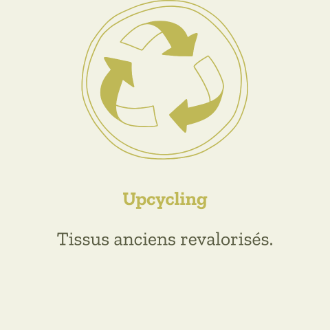 Upcycling : tissus anciens revalorisés.