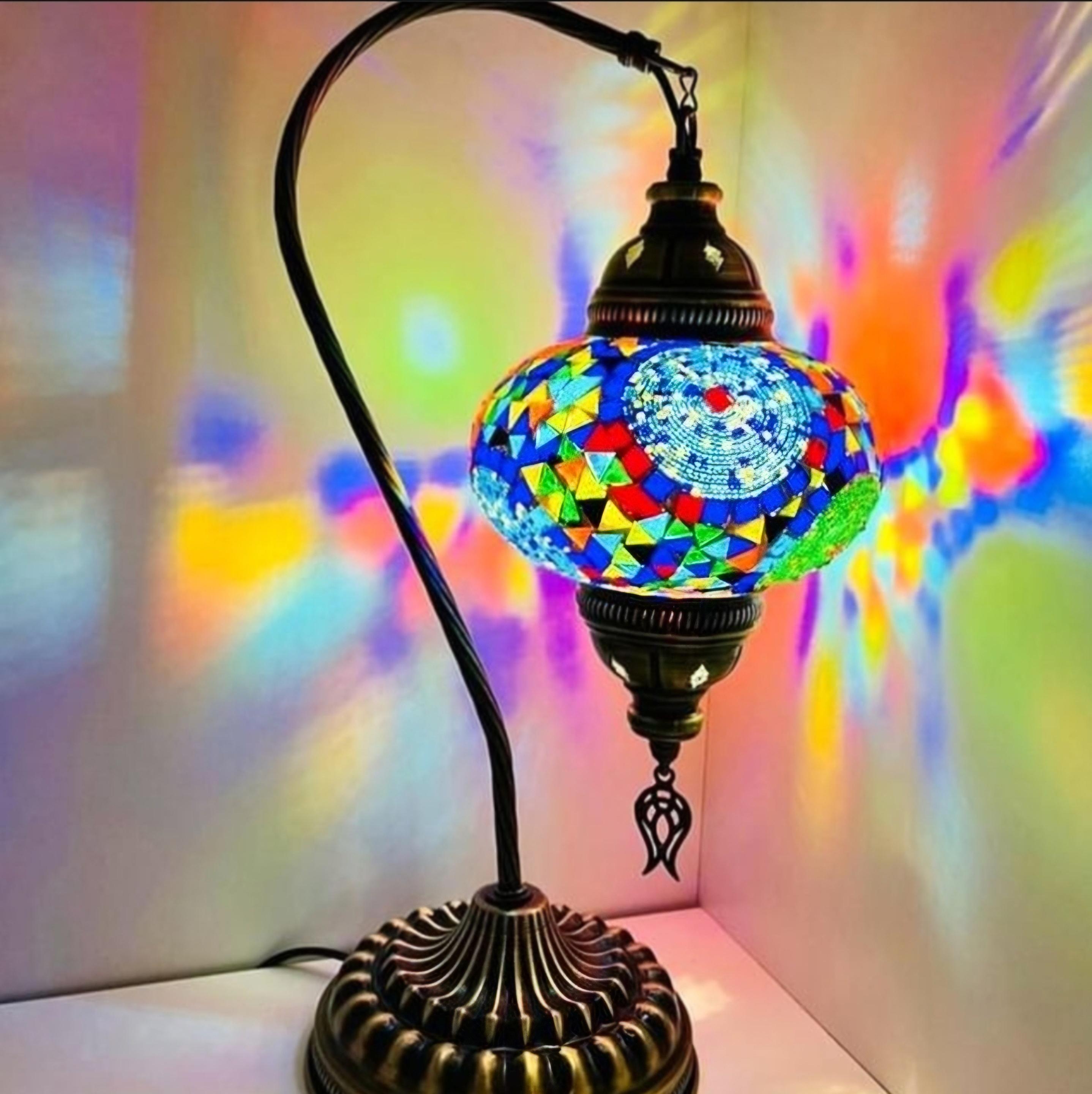 Large Mosaic Swanneck Lamps
