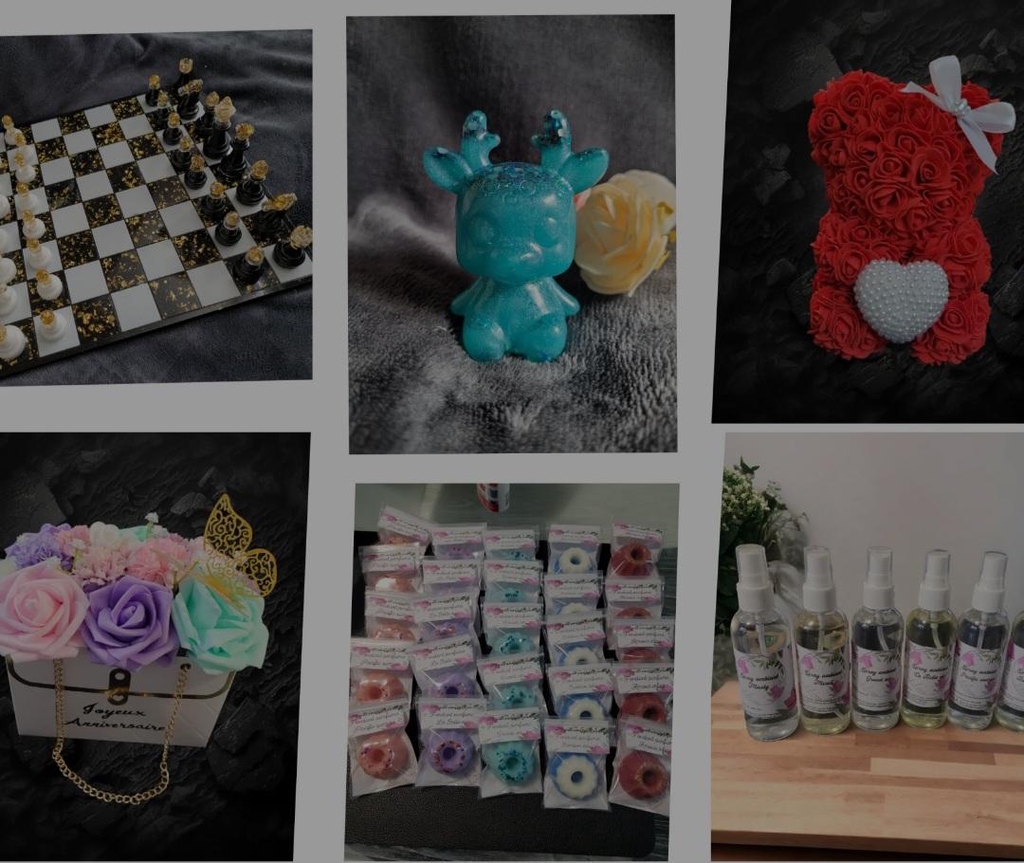 Objets en résine époxy et fondants parfumés en cire végétale