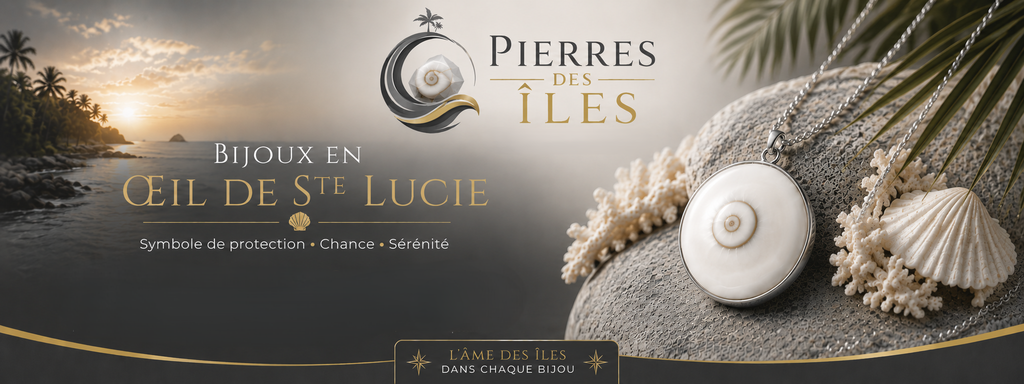 Bannière Oeil de Sainte Lucie, symbole de protection, chance et sérénité. www.pierresdesiles.fr