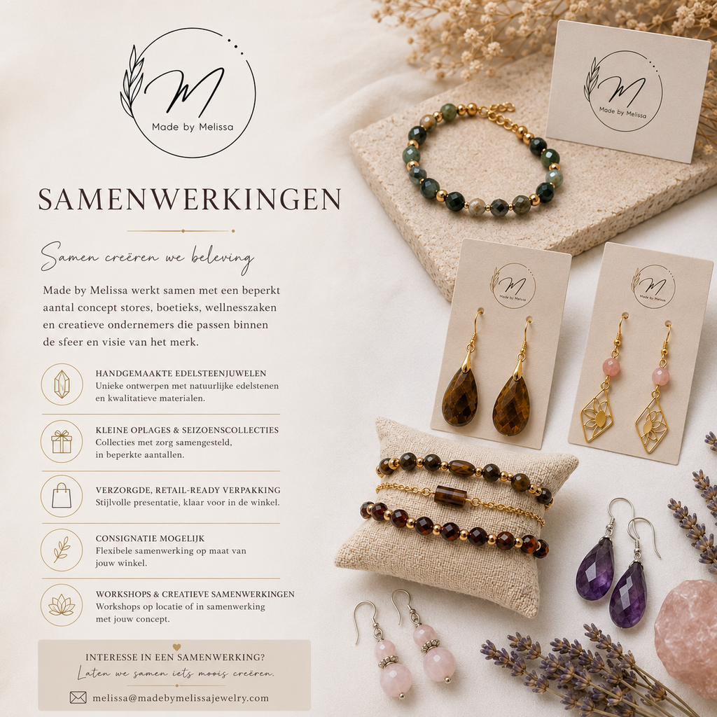 Samenwerkingen met winkels, concept stores, wellnesszaken, boetieks en creatieve ondernemers.