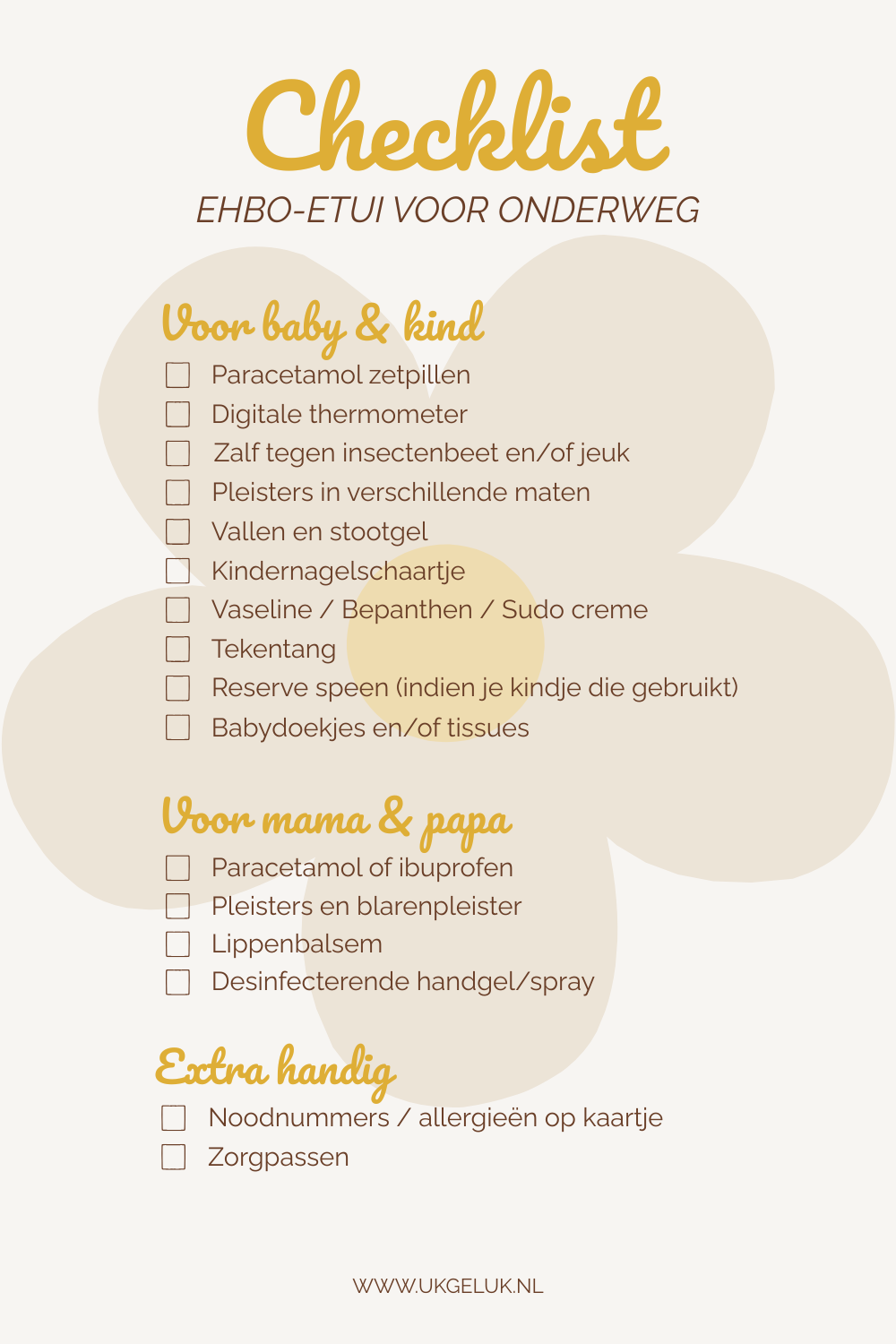 checklist voor EHBO-etui voor kind en ouder